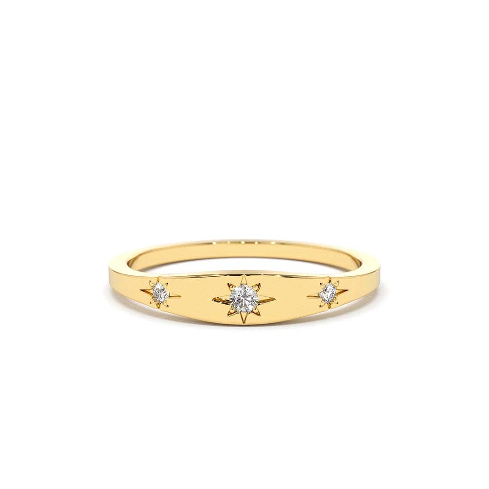 Star Setting 3 Diamond Stacking Ring in 14K Gold — view 1
