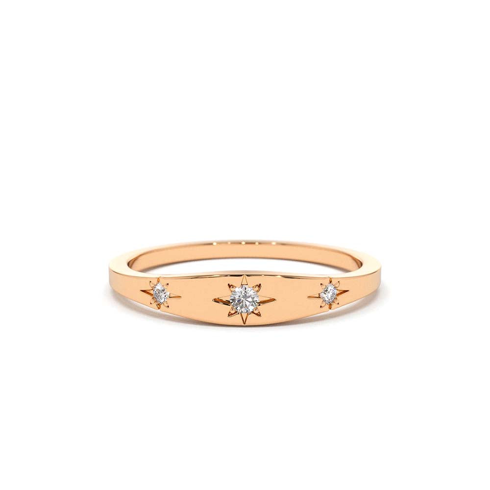 Star Setting 3 Diamond Stacking Ring in 14K Gold — view 4
