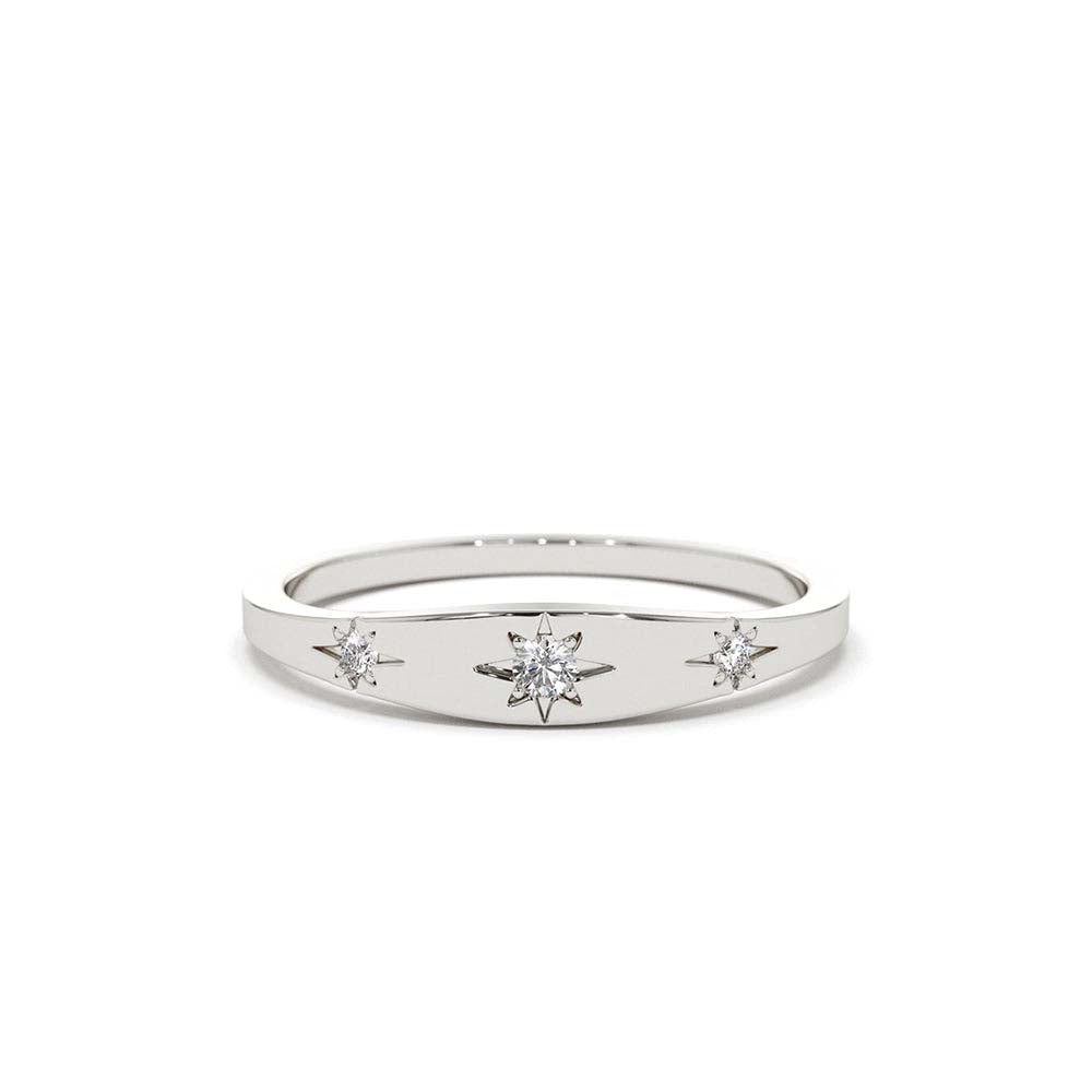 Star Setting 3 Diamond Stacking Ring in 14K Gold — view 3