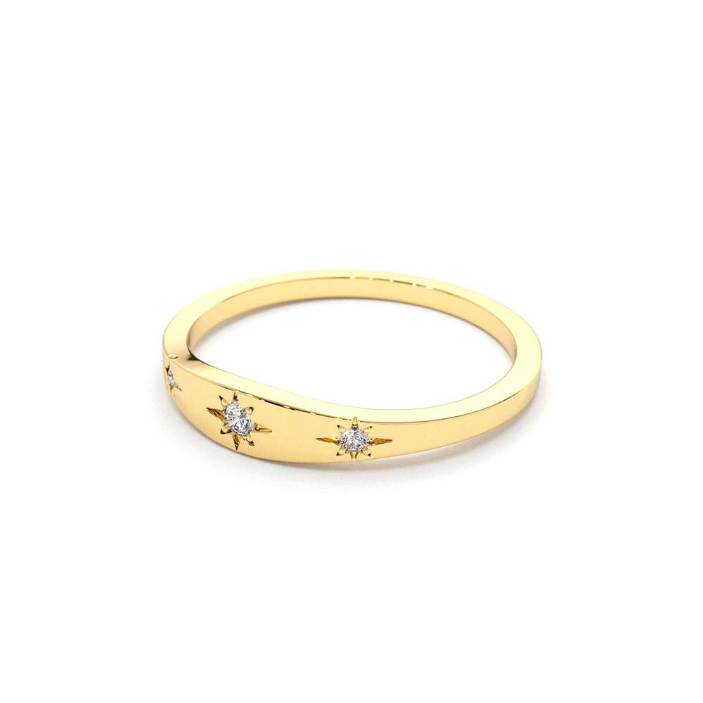 Star Setting 3 Diamond Stacking Ring in 14K Gold — view 2