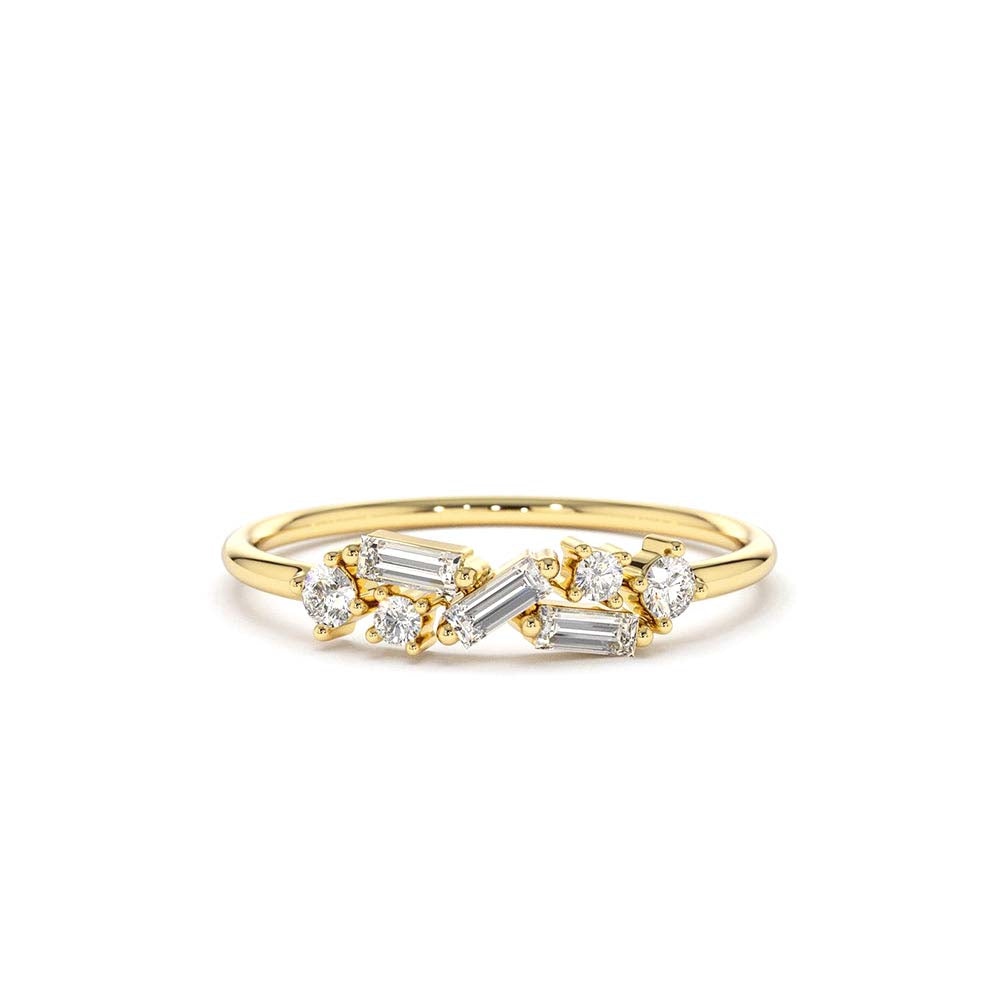 Scattered Baguette and Round Diamond Ring in 14K Gold — view 1