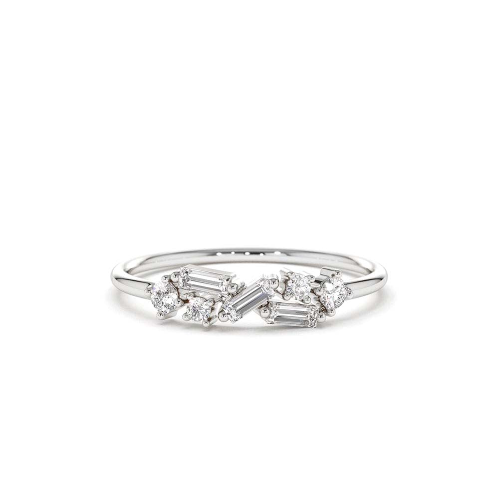 Scattered Baguette and Round Diamond Ring in 14K Gold — view 3
