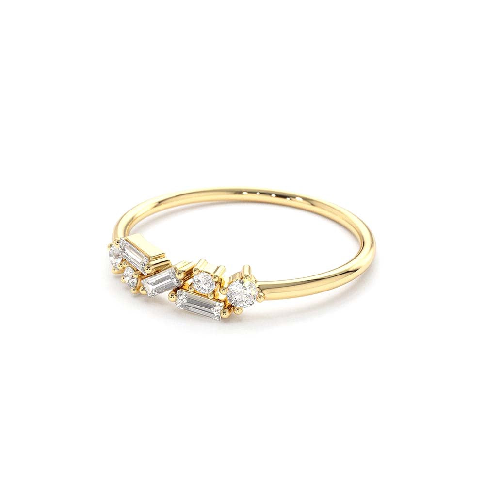 Scattered Baguette and Round Diamond Ring in 14K Gold — view 2
