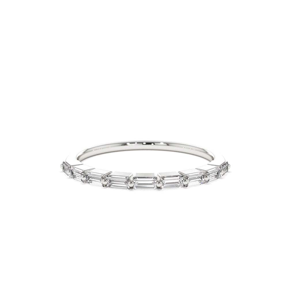 Shared Prong Half Eternity Baguette Diamond Ring in 14K Gold — view 3