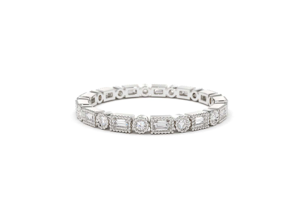 Baguette & Round Diamond Milgrain Bezel Full Eternity Ring in 14K Gold — view 6