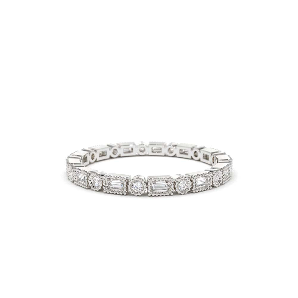 Baguette & Round Diamond Milgrain Bezel Full Eternity Ring in 14K Gold — view 5