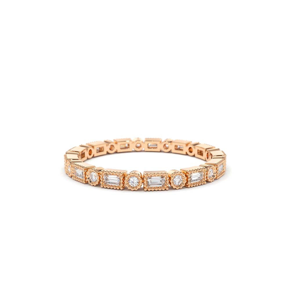 Baguette & Round Diamond Milgrain Bezel Full Eternity Ring in 14K Gold — view 7