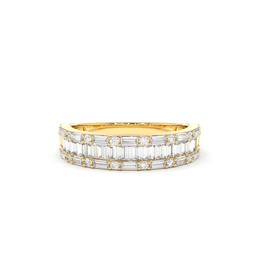 Baguette & Round Diamond Wedding Band in 14K Gold — view 1