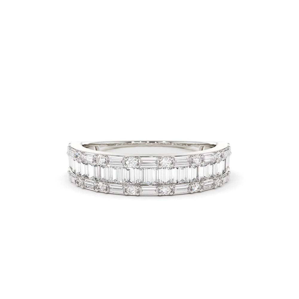 Baguette & Round Diamond Wedding Band in 14K Gold — view 3