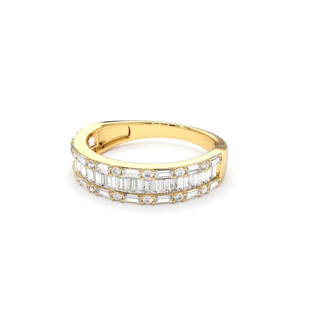 Baguette & Round Diamond Wedding Band in 14K Gold — view 2