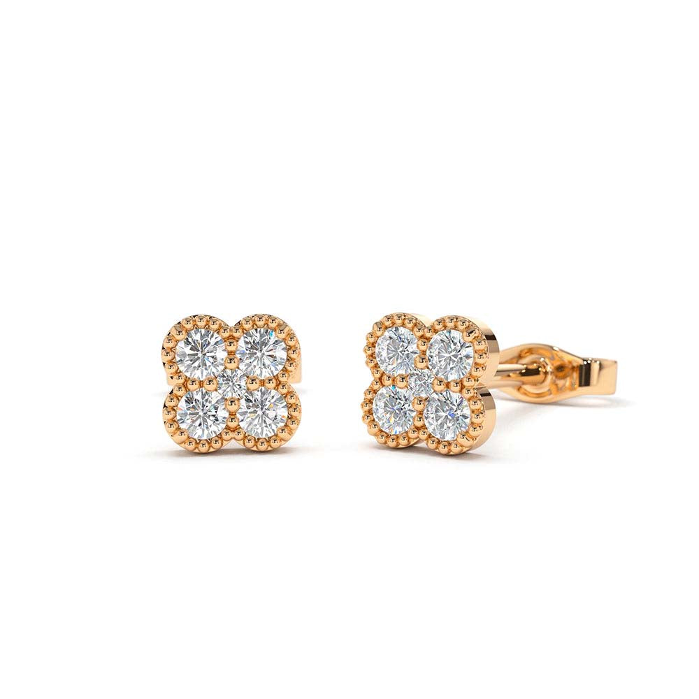 Diamond Cluster Floral Design Earrings in 14K Gold — view 3