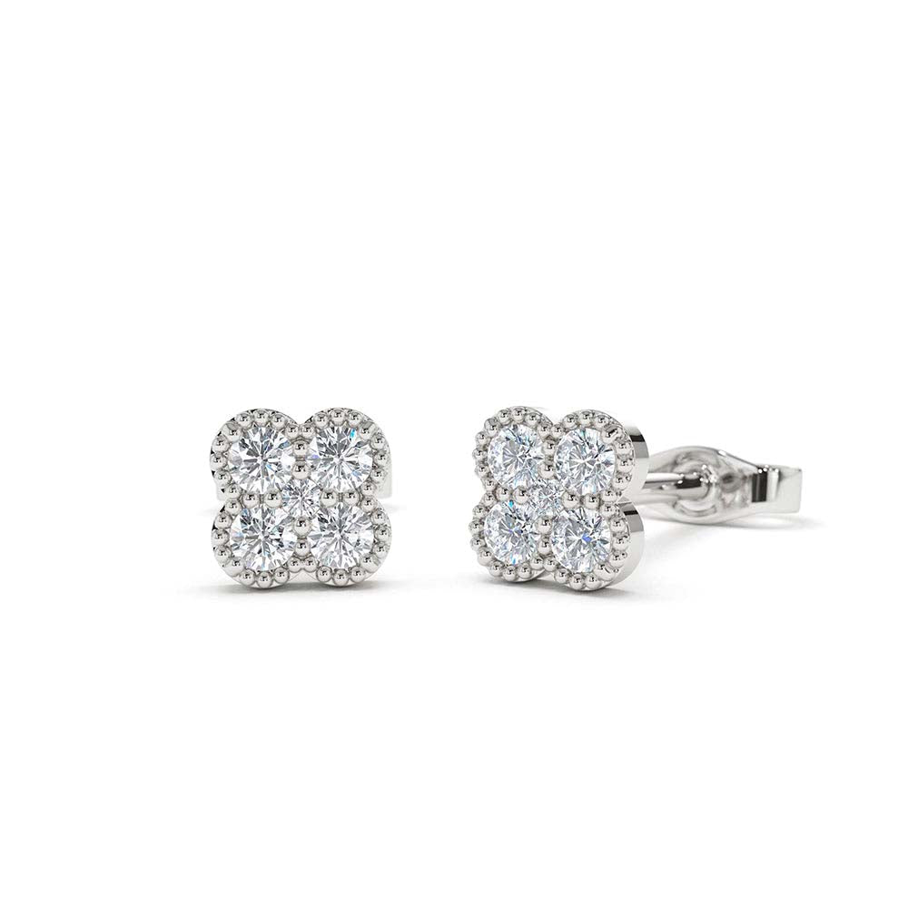 Diamond Cluster Floral Design Earrings in 14K Gold — view 2