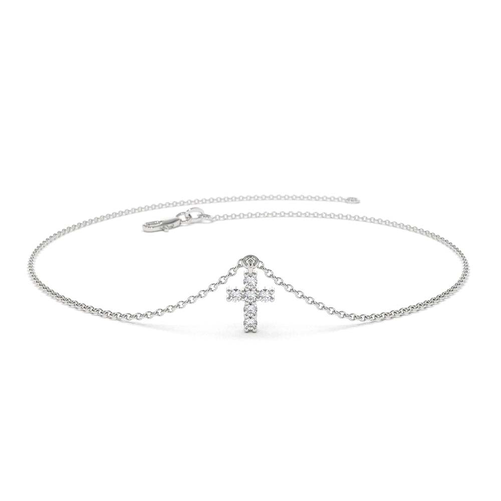 Tiny Diamond Cross Charm Bracelet in 14K Gold — view 4