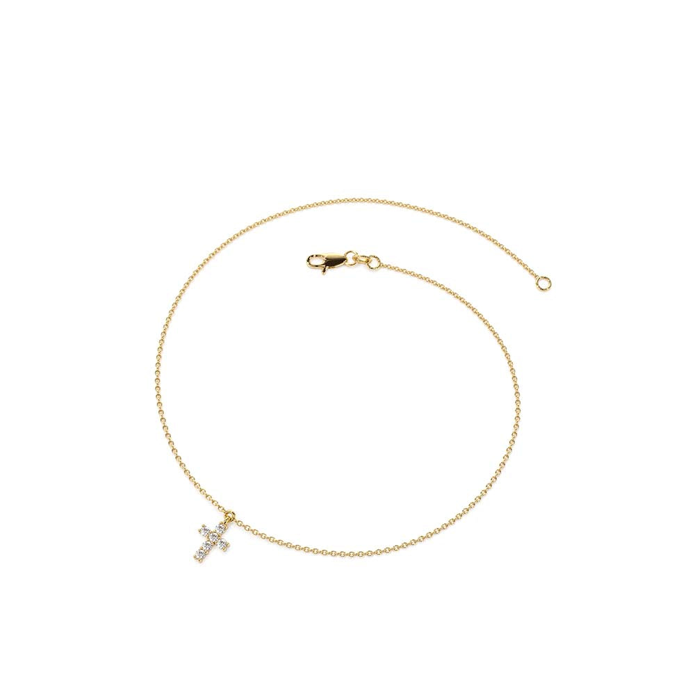 Tiny Diamond Cross Charm Bracelet in 14K Gold — view 2