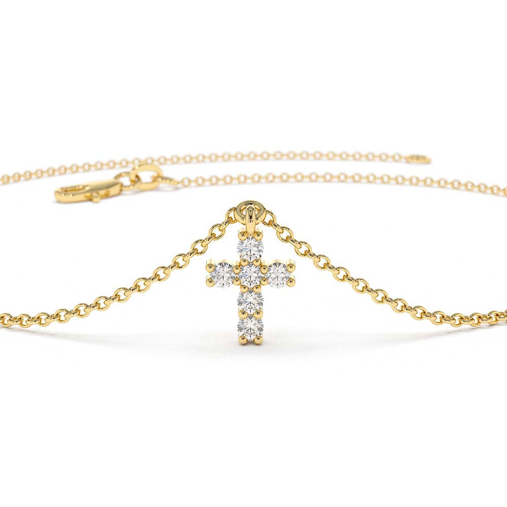 Tiny Diamond Cross Charm Bracelet in 14K Gold — view 3