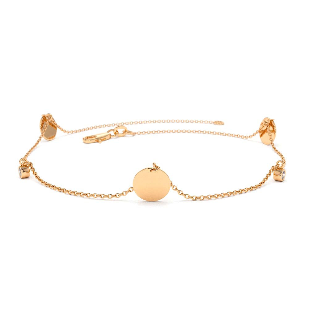 Dangling Diamond Bracelet with Dangling Gold Disc in 14K Gold — view 4
