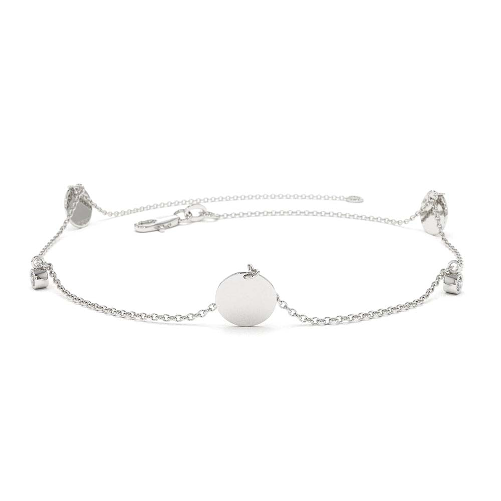 Dangling Diamond Bracelet with Dangling Gold Disc in 14K Gold — view 3
