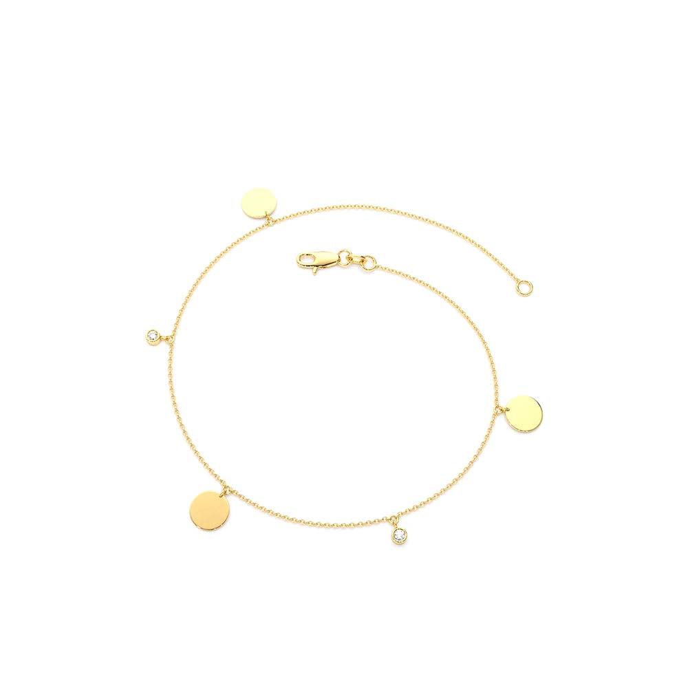 Dangling Diamond Bracelet with Dangling Gold Disc in 14K Gold — view 2
