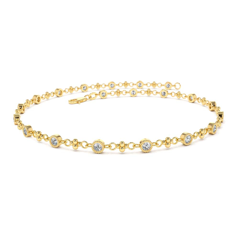 Bezel Setting Diamond with Milgrain Bracelet in 14K Gold — view 1