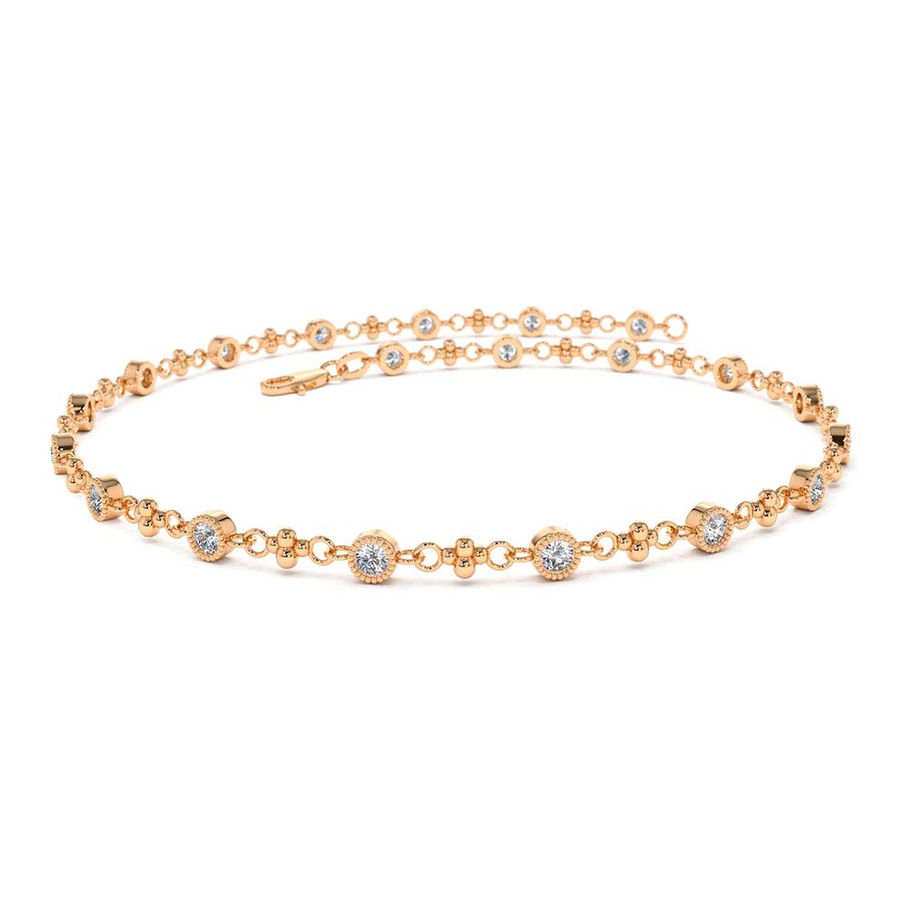 Bezel Setting Diamond with Milgrain Bracelet in 14K Gold — view 5