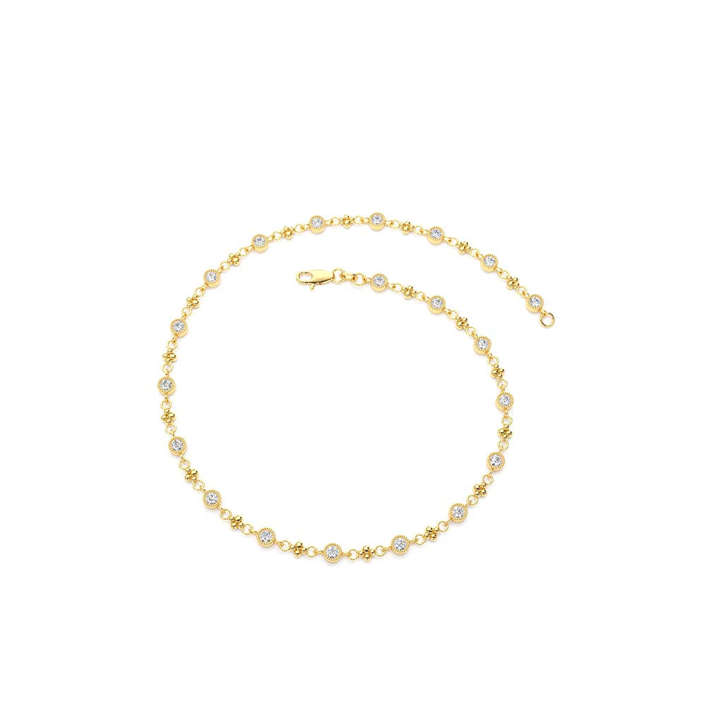 Bezel Setting Diamond with Milgrain Bracelet in 14K Gold — view 2