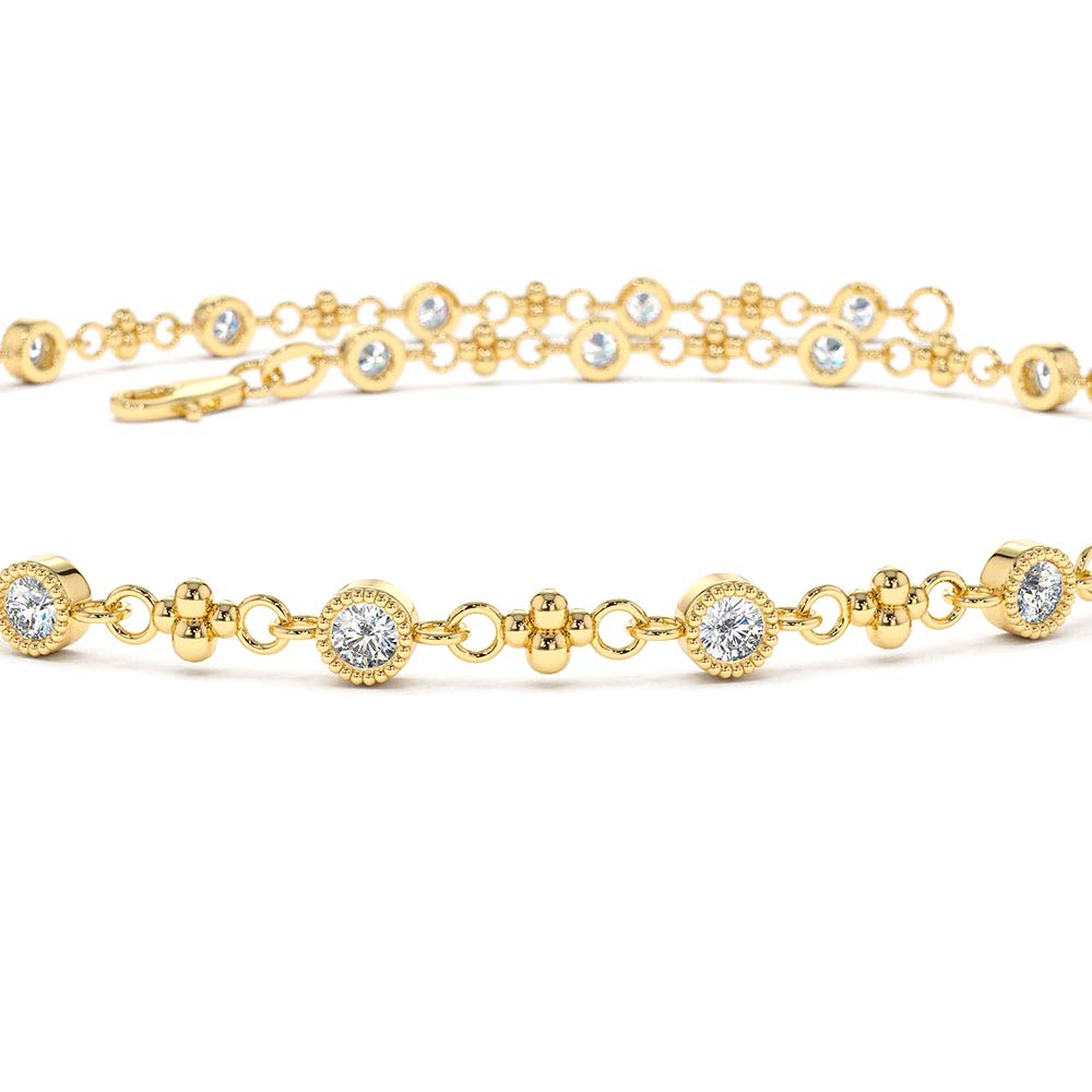 Bezel Setting Diamond with Milgrain Bracelet in 14K Gold — view 3