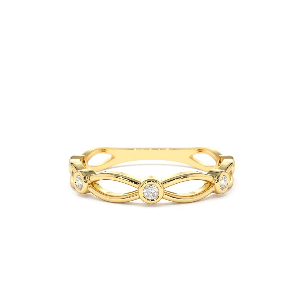 Bezel Setting Unique Diamond Wedding Band in 14K Gold — view 1