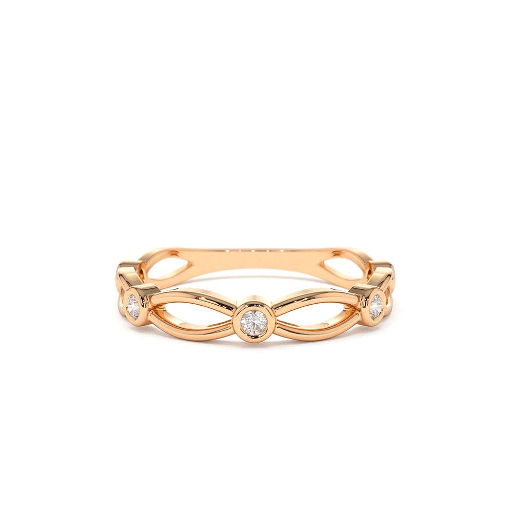 Bezel Setting Unique Diamond Wedding Band in 14K Gold — view 4