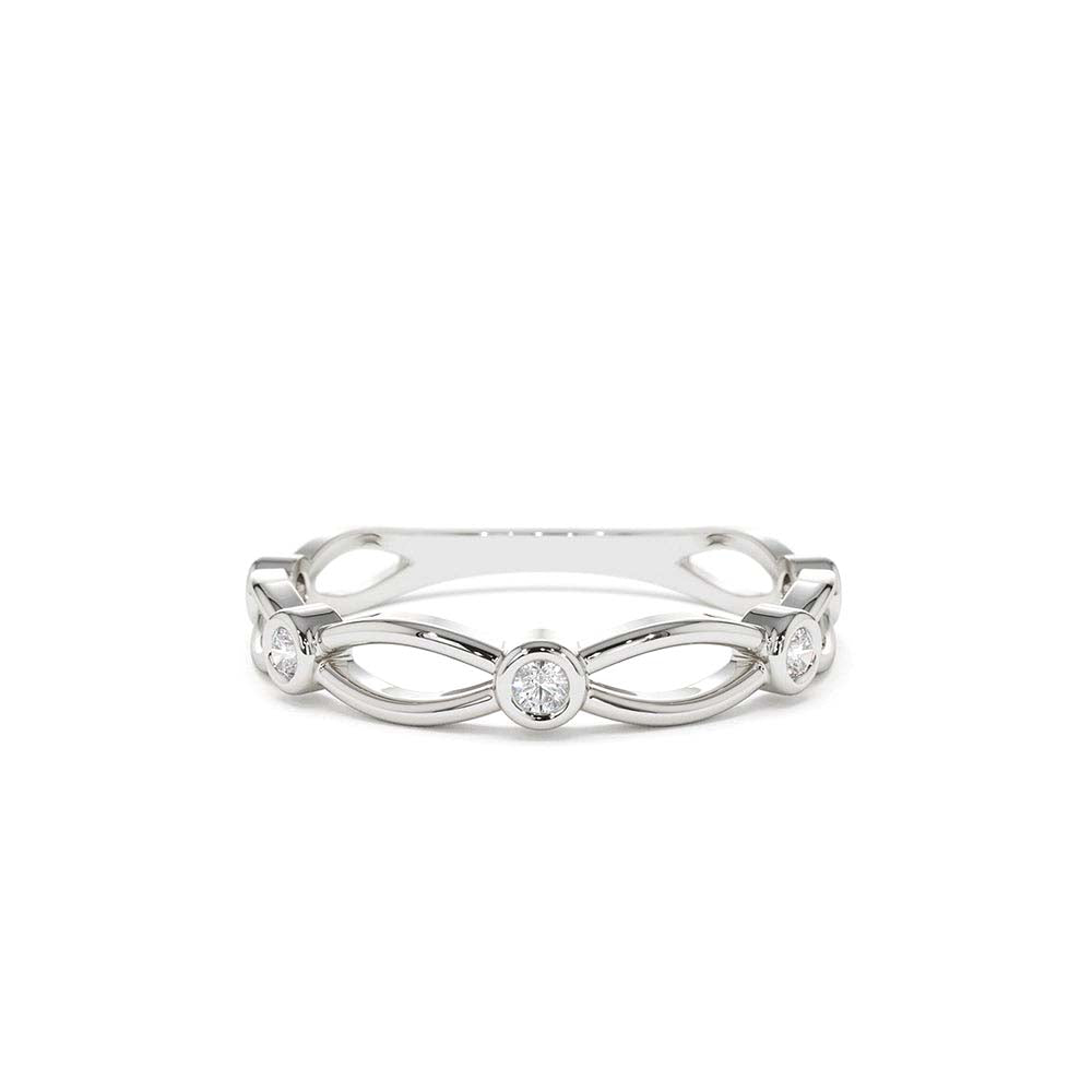 Bezel Setting Unique Diamond Wedding Band in 14K Gold — view 3