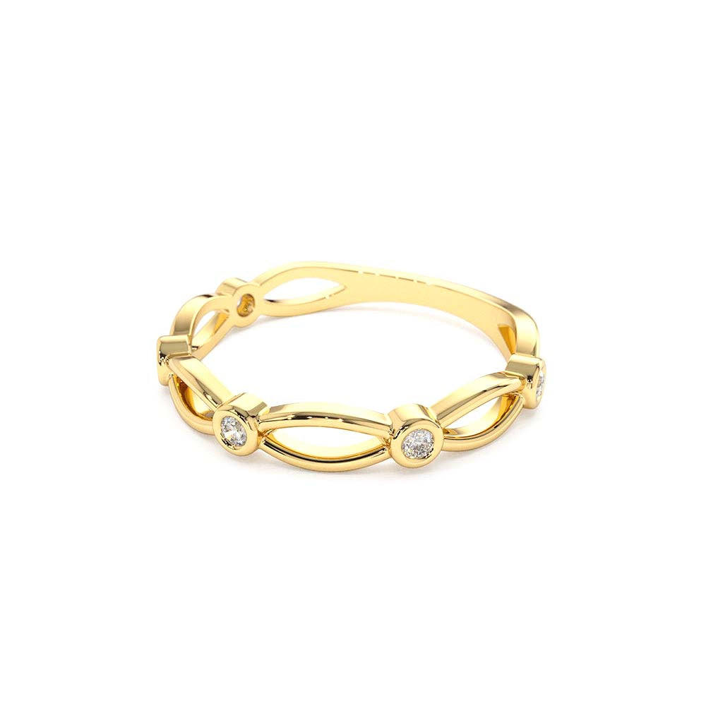 Bezel Setting Unique Diamond Wedding Band in 14K Gold — view 2