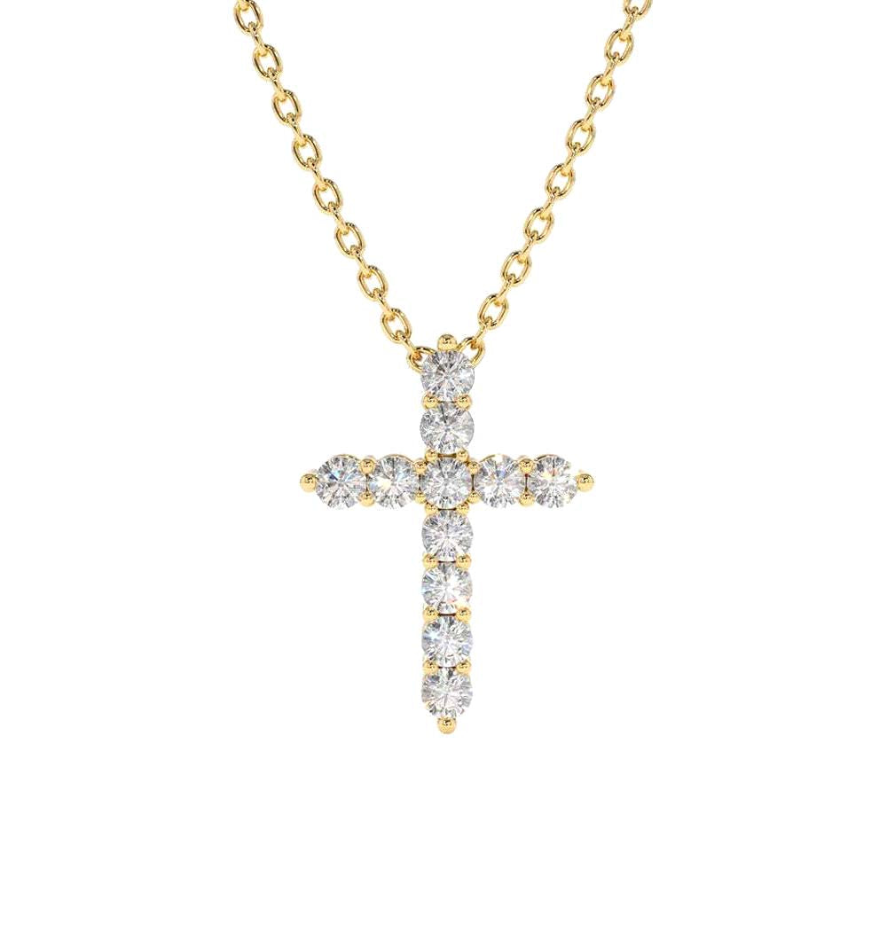 Diamond Cross Necklace in 14K Gold — view 1