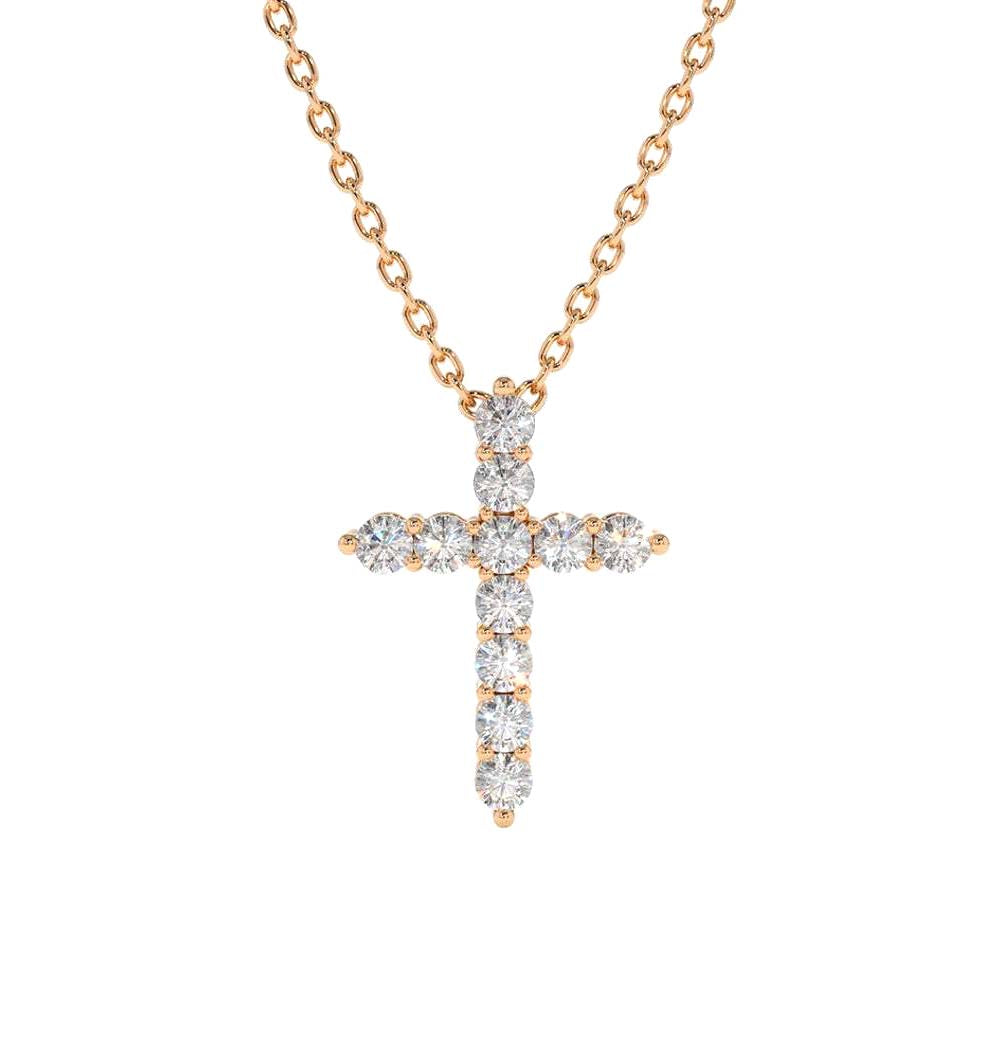 Diamond Cross Necklace in 14K Gold — view 4