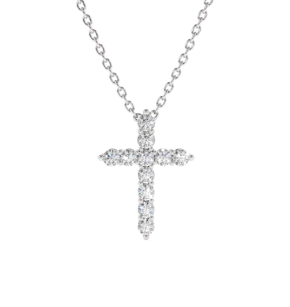 Diamond Cross Necklace in 14K Gold — view 3