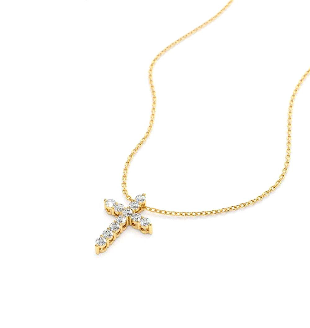 Diamond Cross Necklace in 14K Gold — view 2
