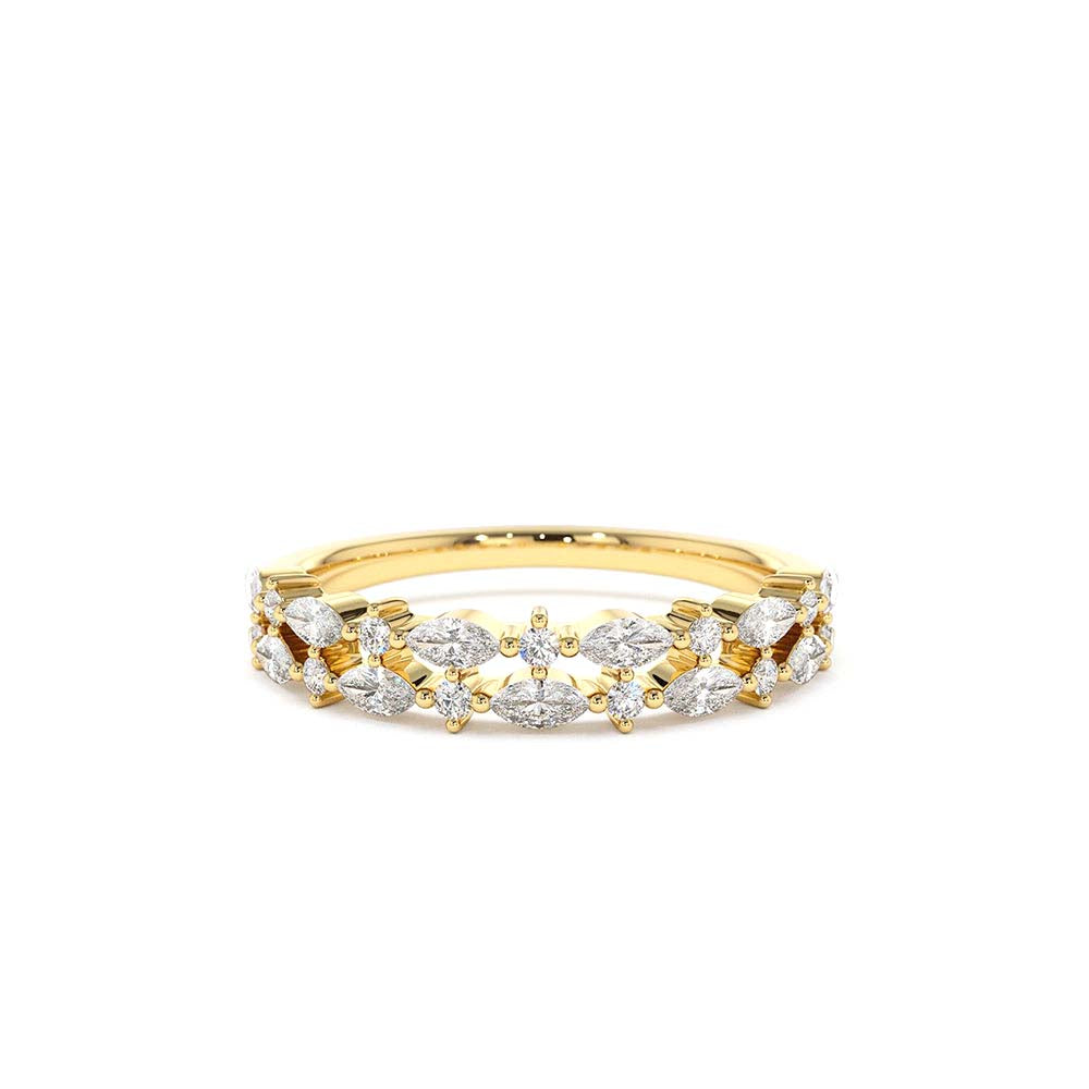Double Row Alternating Marquise Round Diamond Ring in 14K Gold — view 1