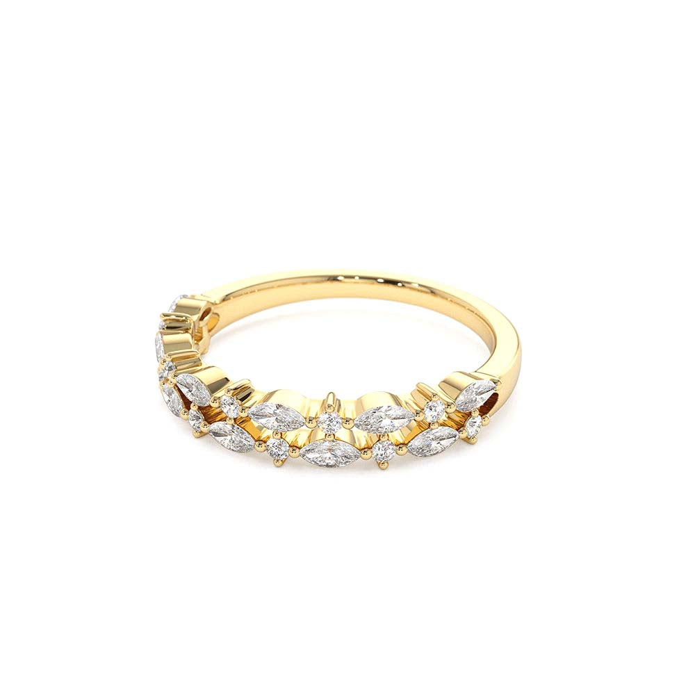 Double Row Alternating Marquise Round Diamond Ring in 14K Gold — view 2