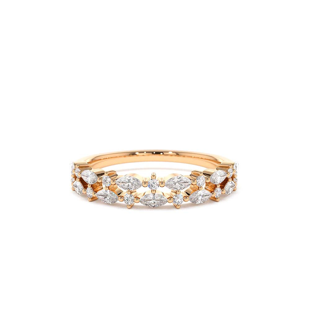 Double Row Alternating Marquise Round Diamond Ring in 14K Gold — view 4