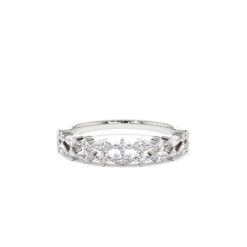 Double Row Alternating Marquise Round Diamond Ring in 14K Gold — view 3