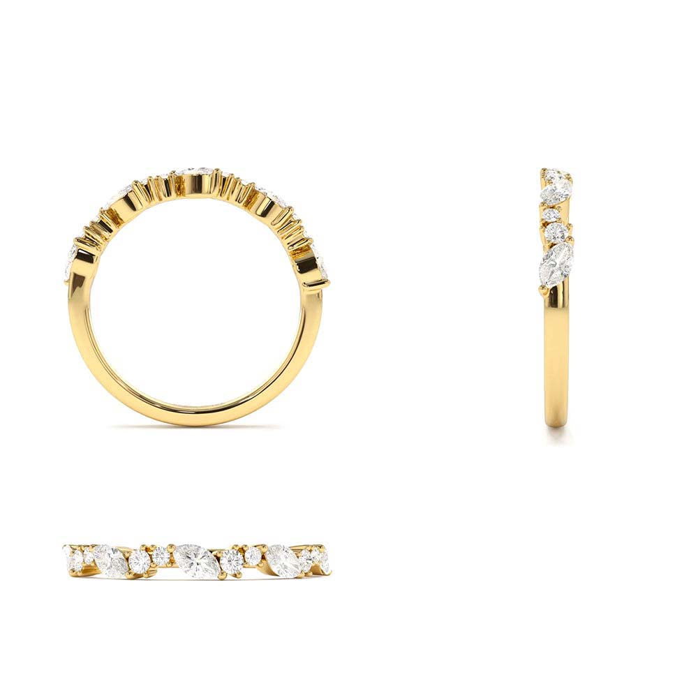 Marquise Cluster Stackable Wedding Ring in 14K Gold — view 3