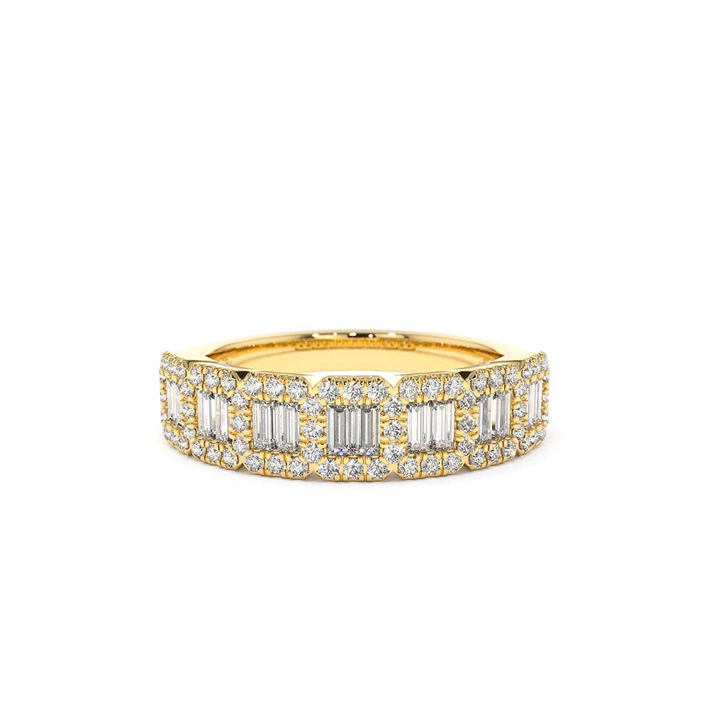 Unique Baguette and Round Diamond Anniversary Ring in 14K Gold — view 1