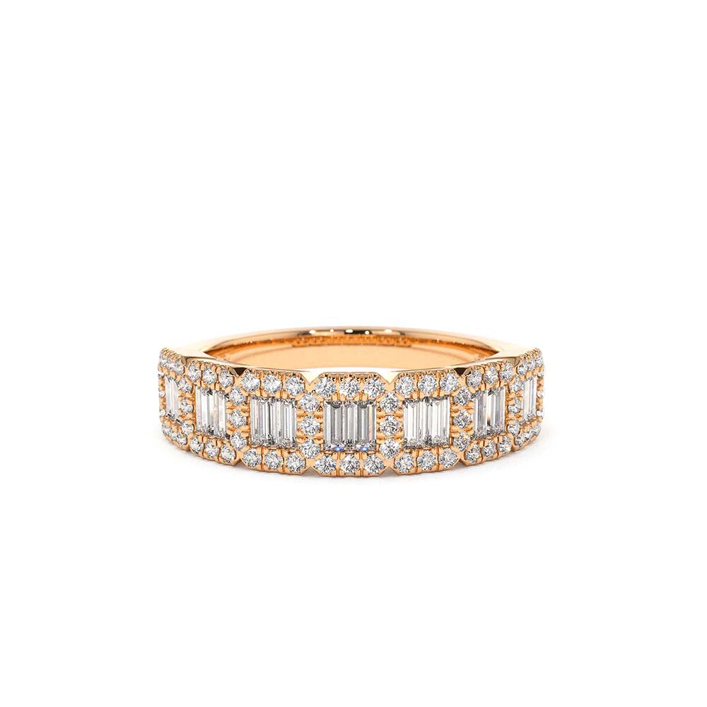 Unique Baguette and Round Diamond Anniversary Ring in 14K Gold — view 4