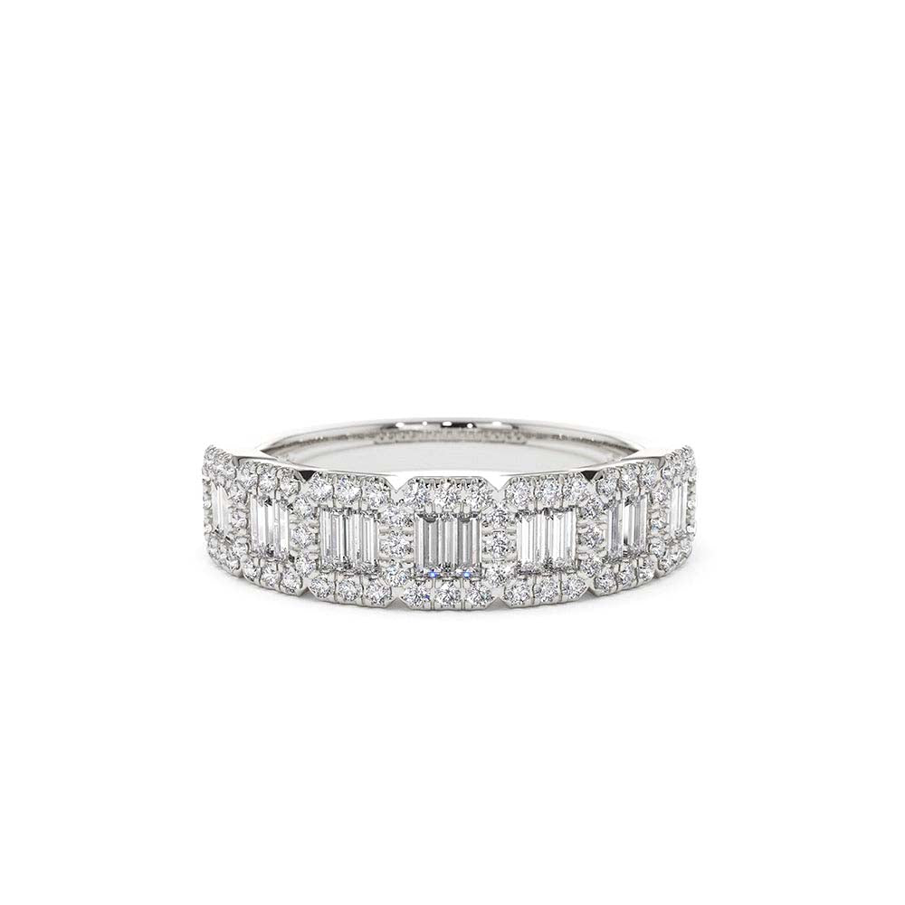 Unique Baguette and Round Diamond Anniversary Ring in 14K Gold — view 3