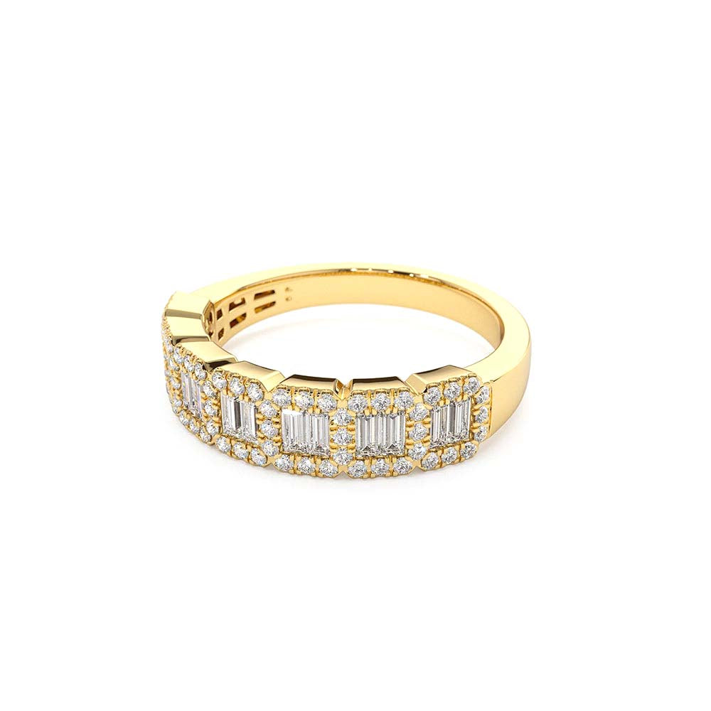 Unique Baguette and Round Diamond Anniversary Ring in 14K Gold — view 2