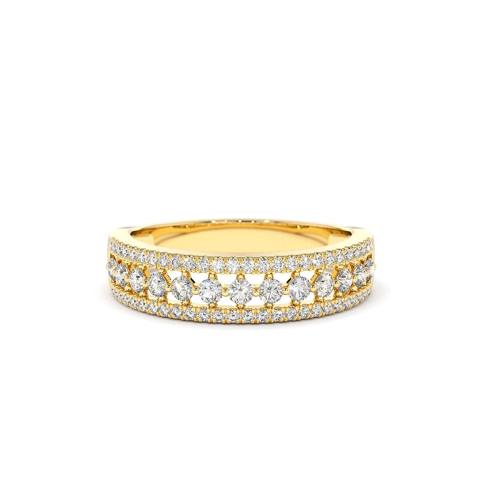 Triple Row Diamond Wedding Ring in 14K Gold — view 1