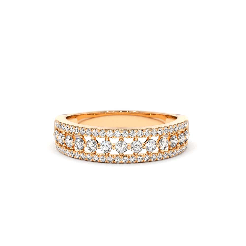 Triple Row Diamond Wedding Ring in 14K Gold — view 4