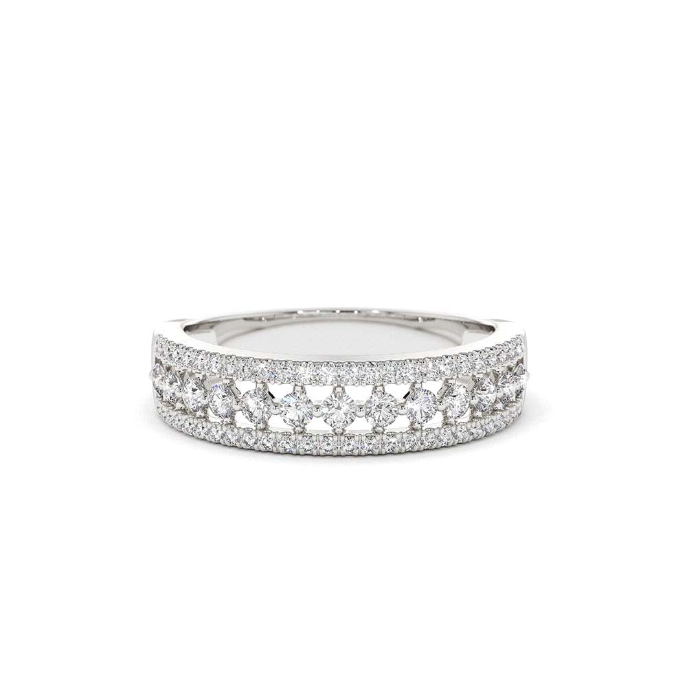 Triple Row Diamond Wedding Ring in 14K Gold — view 3