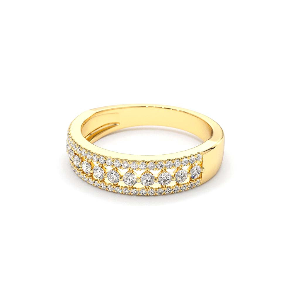 Triple Row Diamond Wedding Ring in 14K Gold — view 2
