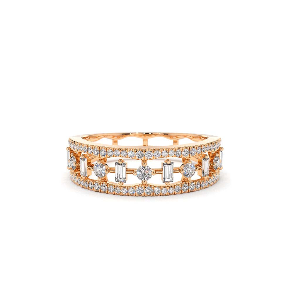 Unique Baguette Diamond Wedding Ring in 14K Gold — view 4