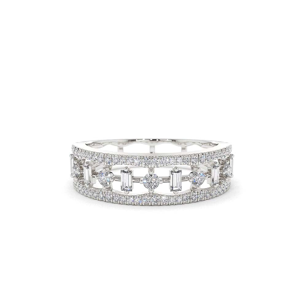 Unique Baguette Diamond Wedding Ring in 14K Gold — view 3