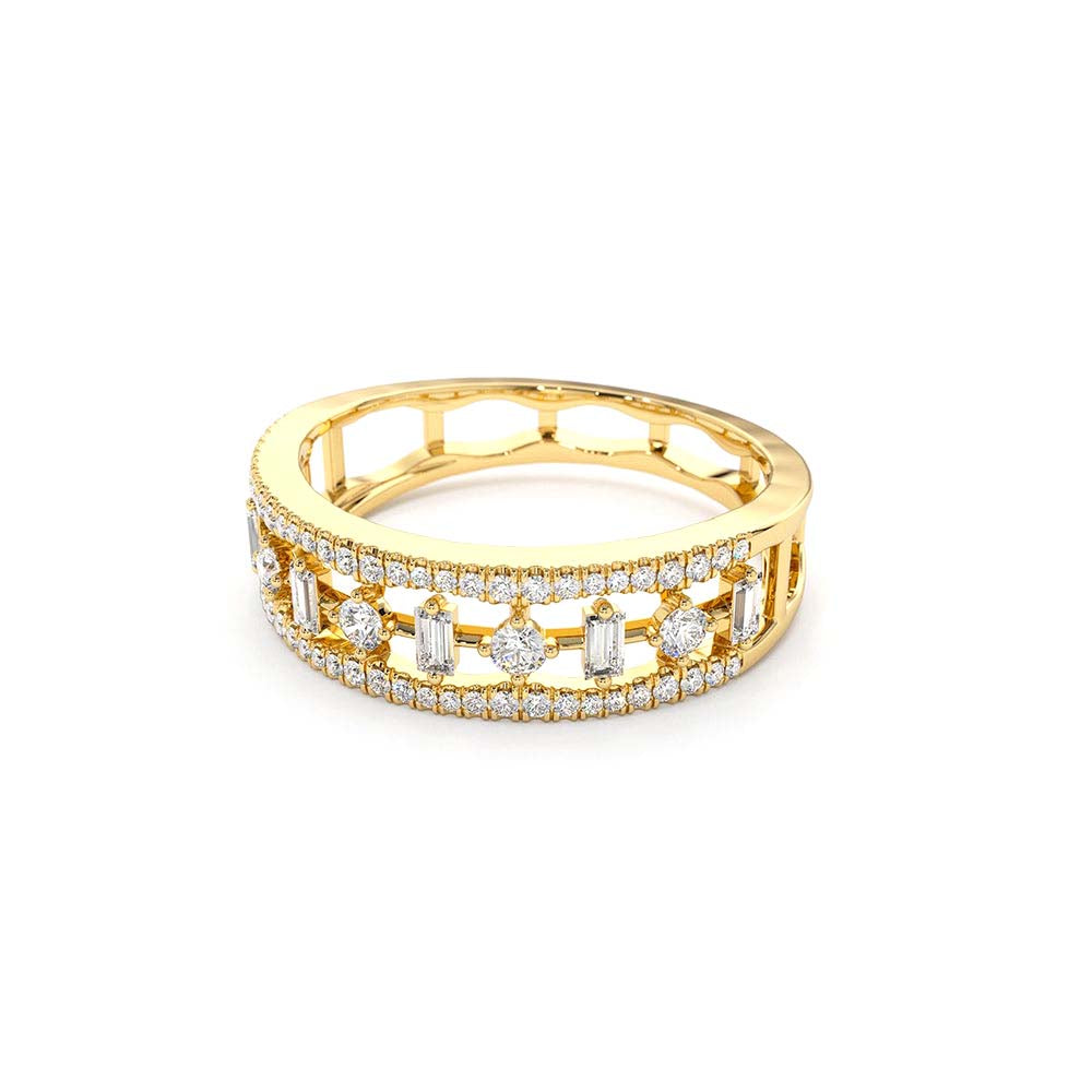 Unique Baguette Diamond Wedding Ring in 14K Gold — view 2